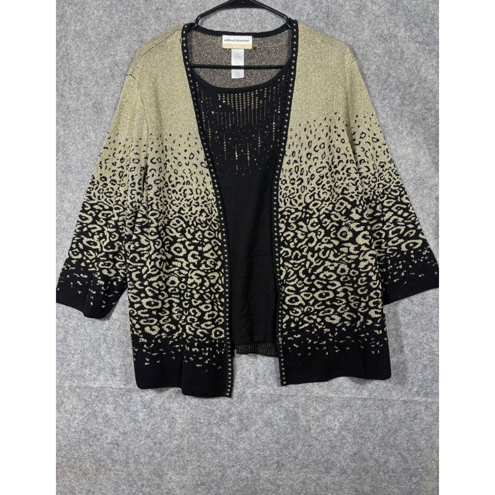 Alfred Dunner Black and Gold Leopard Cardigan